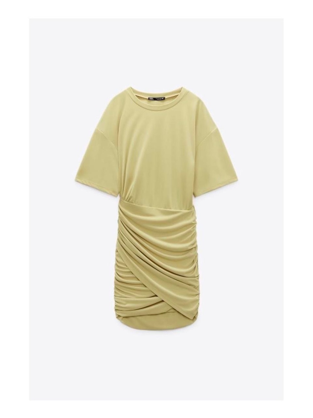Zara Olive Green Ruched Short Sleeve Mini Dress